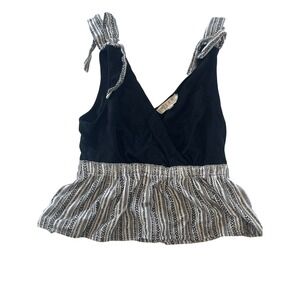 Ecolan Left Coast Collection Black Tank Top Tie Strap Peplum‎ Women's Size M